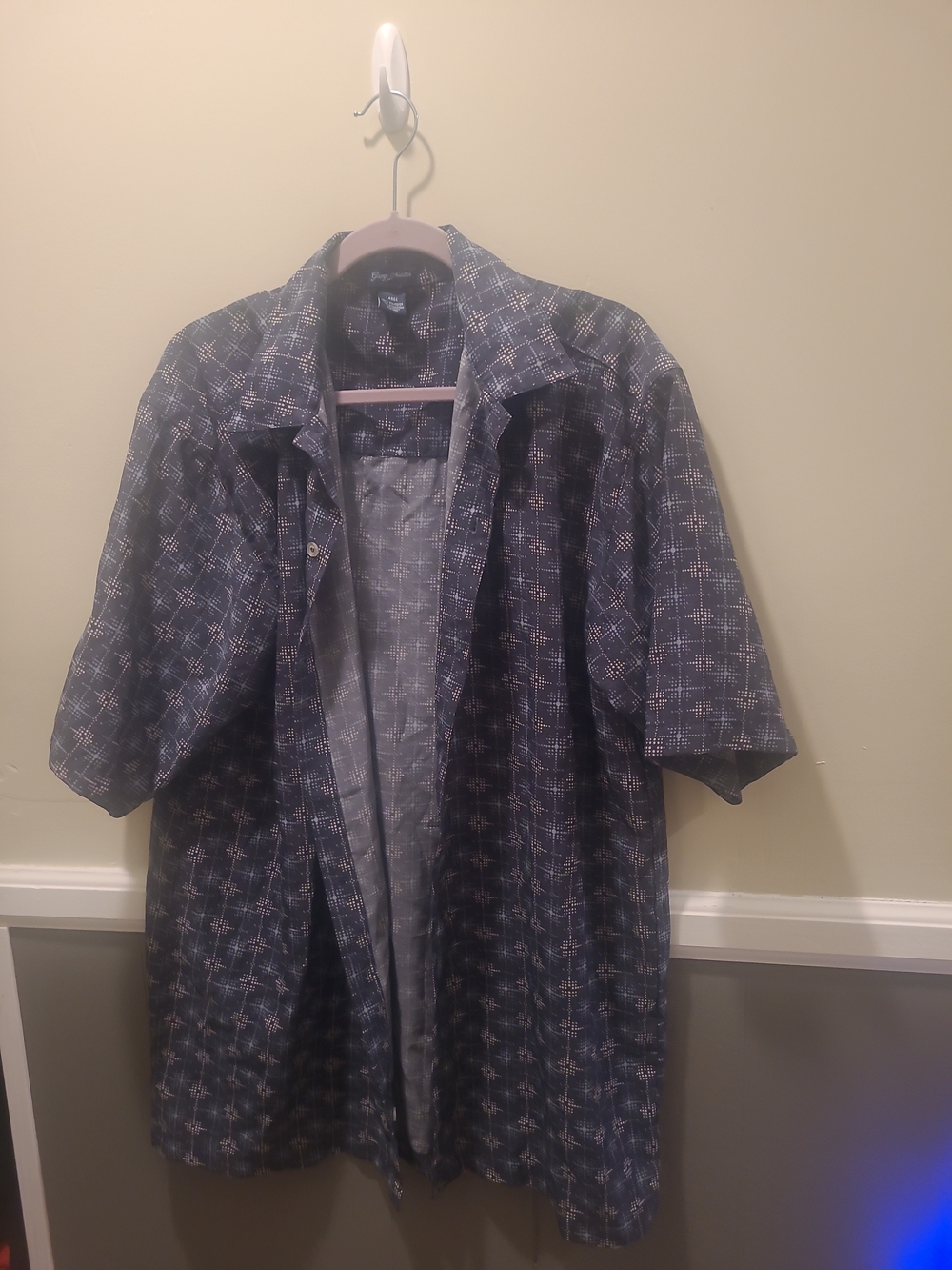 George Martin Men Large Casual Button Down Shirt Short Sleeve Geometric